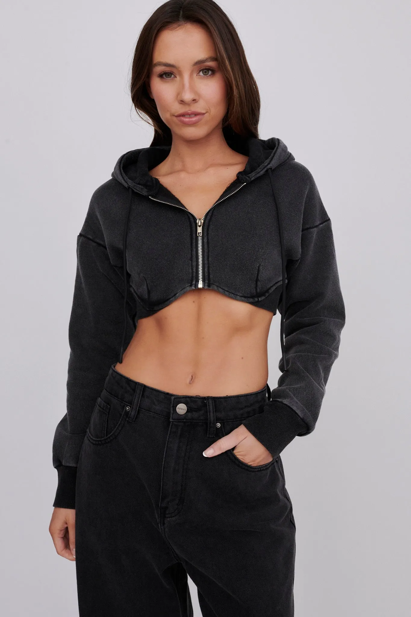 Alias Crop Hoodie Jacket Washed Black