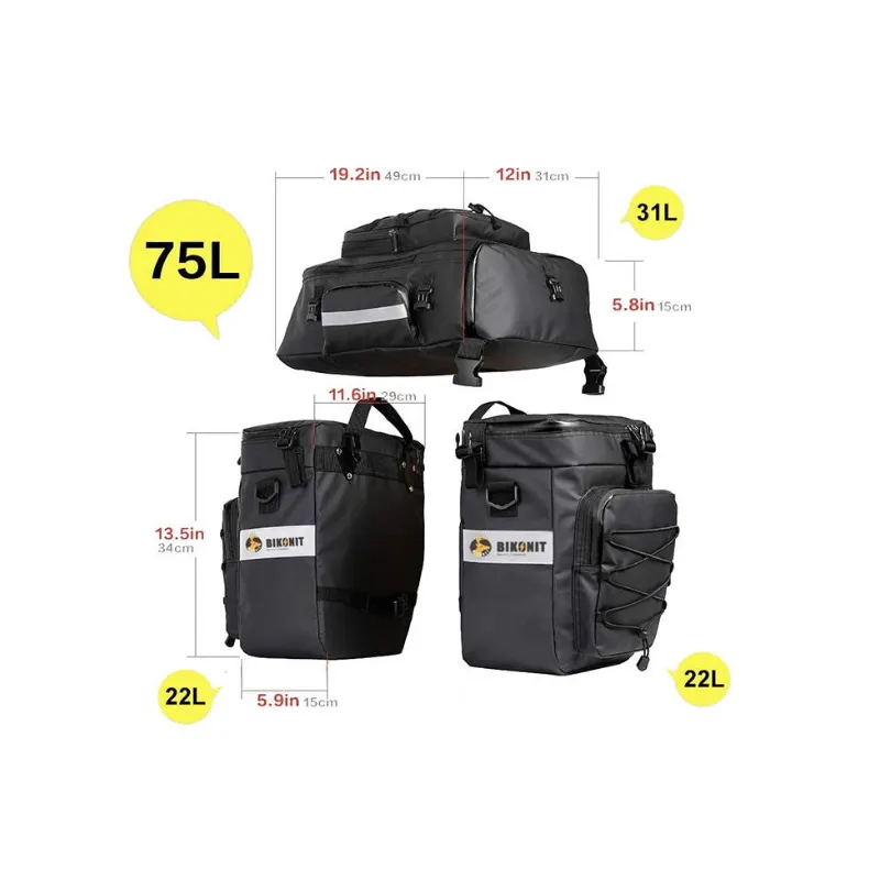 Bikonit 3 in 1 Waterproof Pannier Bag