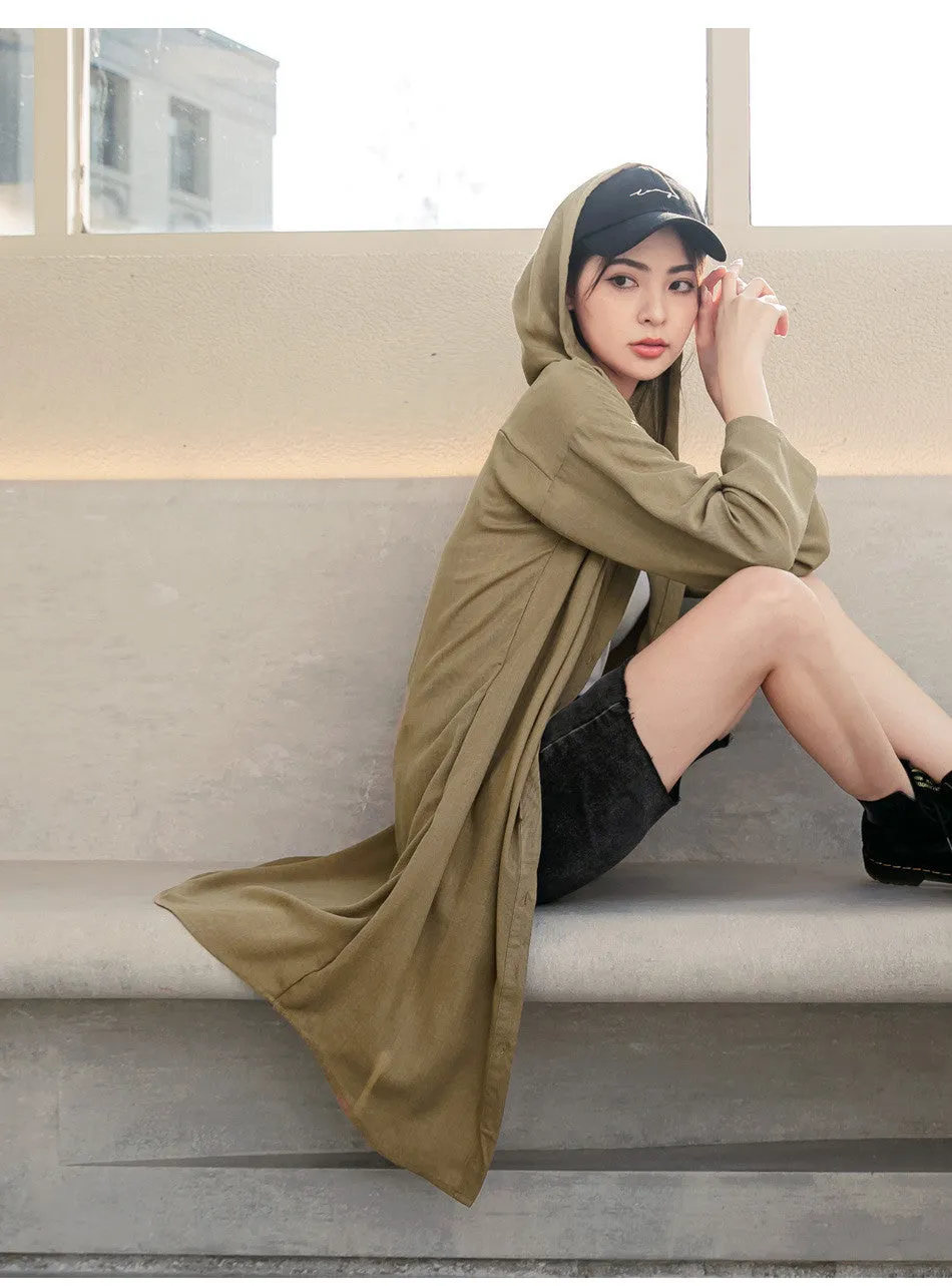 Casual Basic Loose Long Hooded Cardigan Jacket