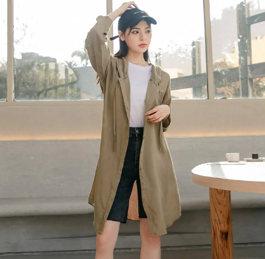 Casual Basic Loose Long Hooded Cardigan Jacket