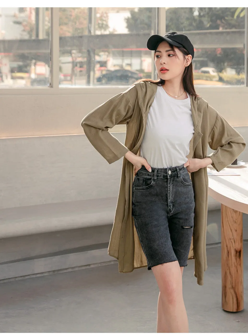 Casual Basic Loose Long Hooded Cardigan Jacket