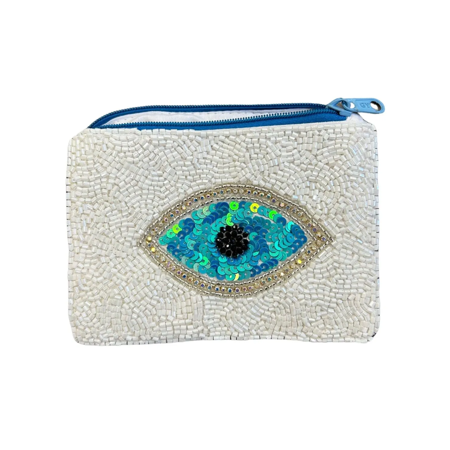 Classic Evil Eye Beaded Zipper Coin & Card Bag