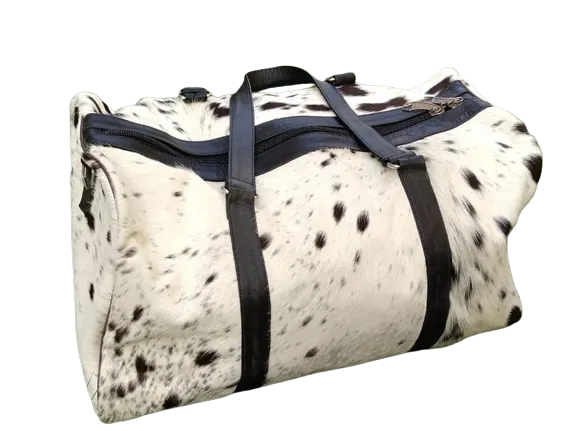 Cowhide Leather duffle travel bag Exclusive Black And White Weekender