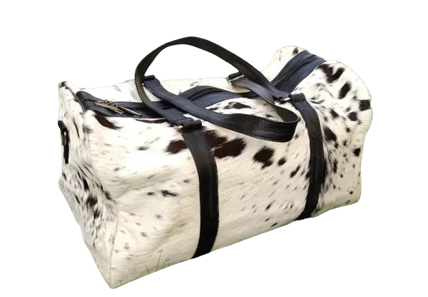 Cowhide Leather duffle travel bag Exclusive Black And White Weekender