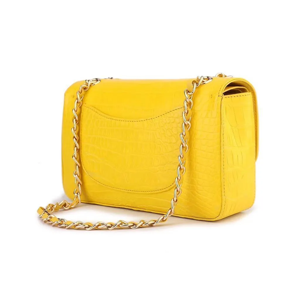 Crocodile Leather Classic Flap Chain Shoulder Bags For Women Yellow