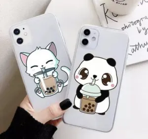 Cute Kitty & Panda Transparent Custom Slim Soft Cases