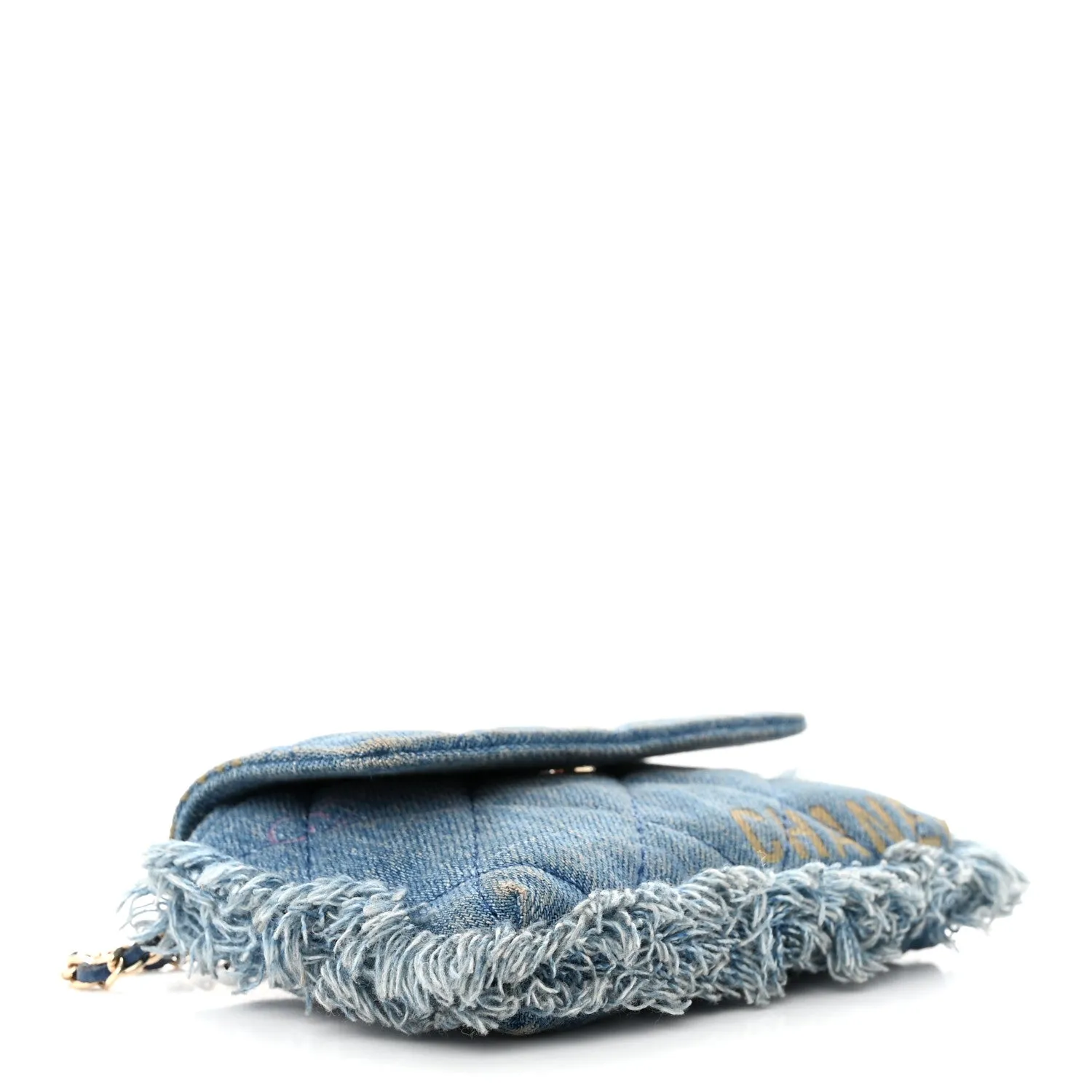 Denim Quilted Denim Mood Clutch With Chain Blue Multicolor