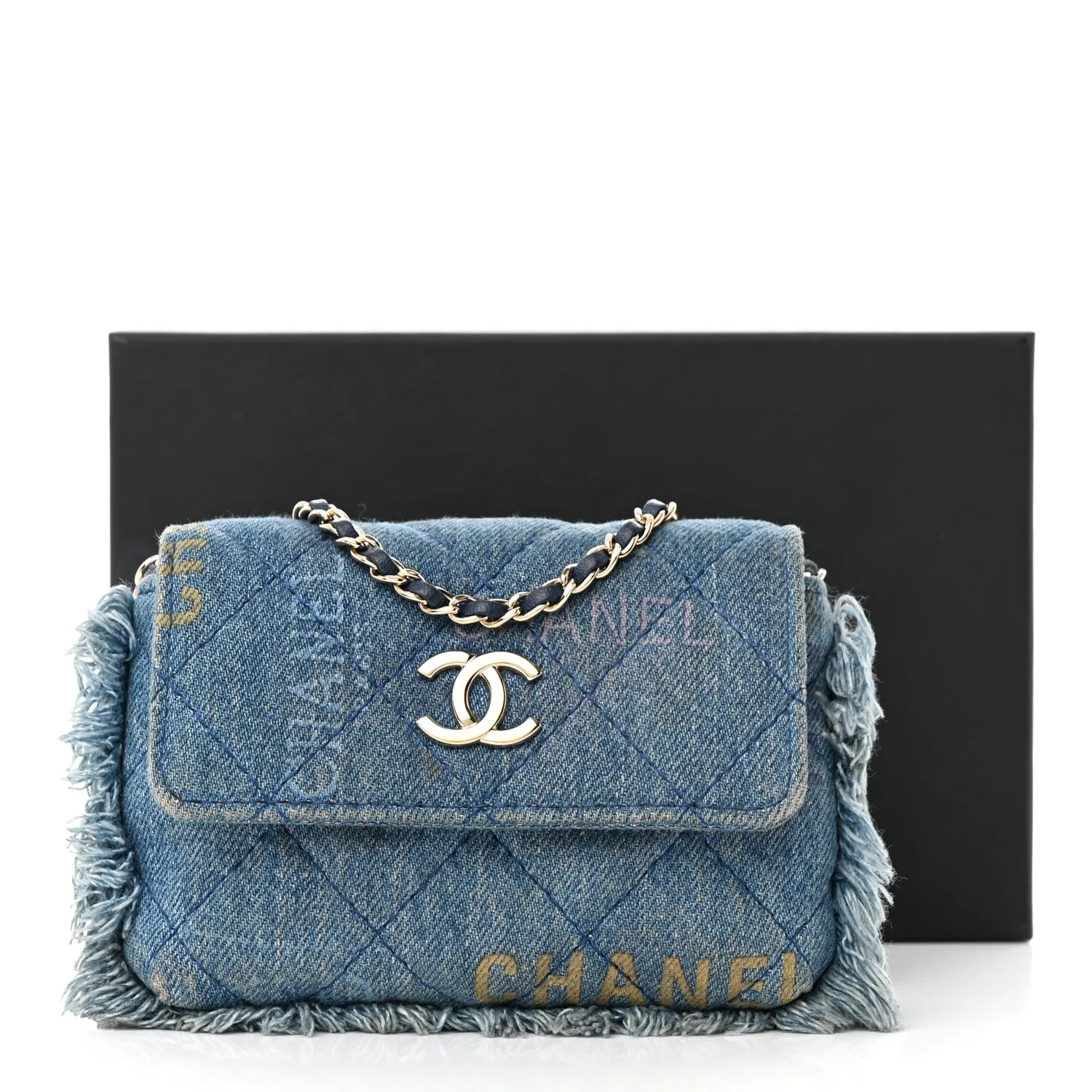 Denim Quilted Denim Mood Clutch With Chain Blue Multicolor