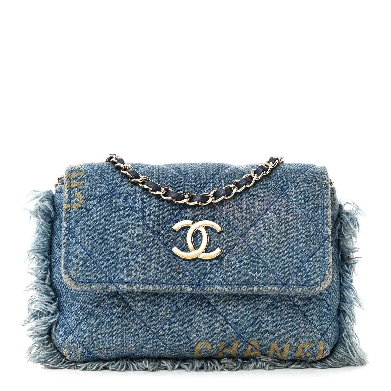 Denim Quilted Denim Mood Clutch With Chain Blue Multicolor