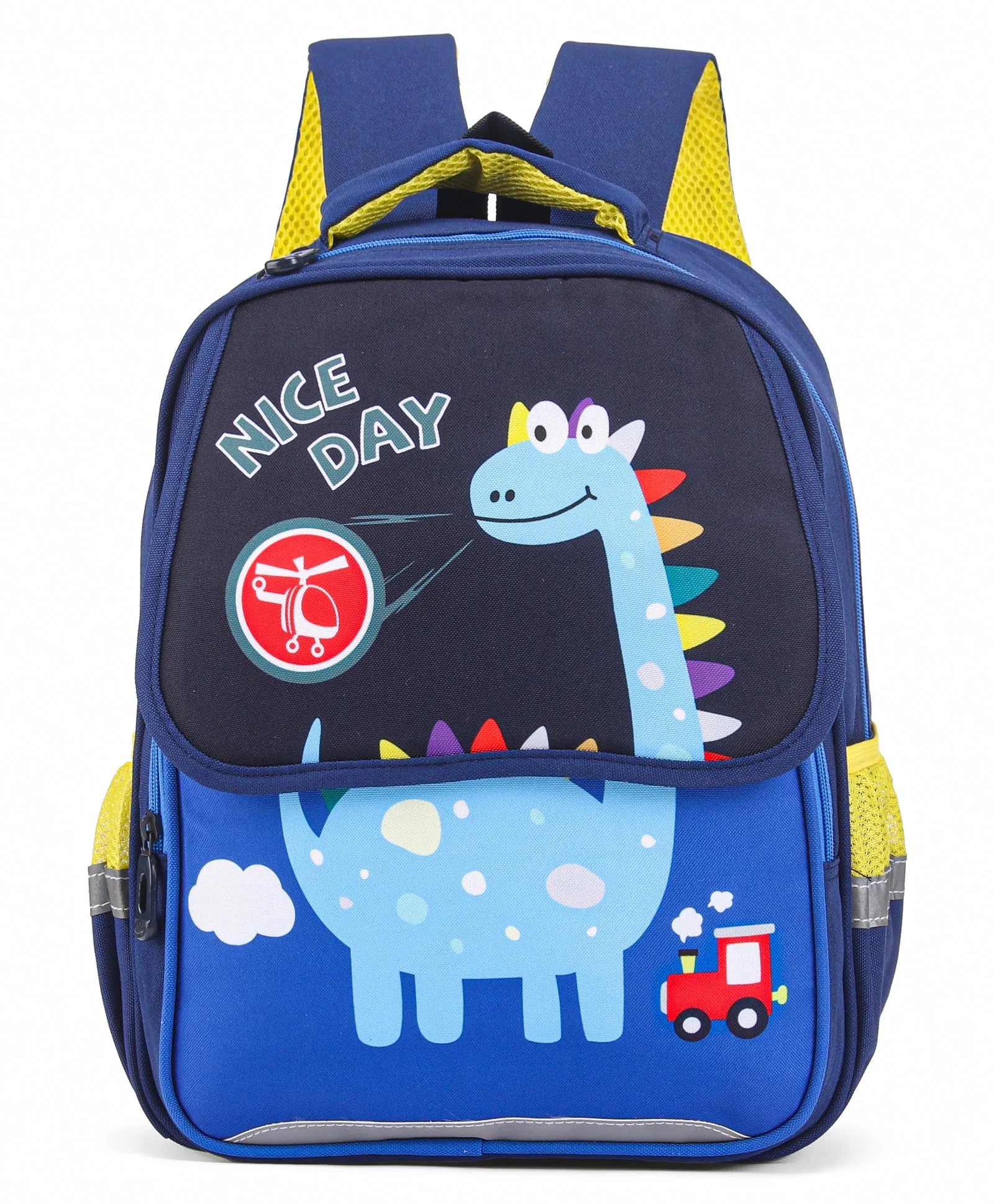 Dino Print Backpack - Navy & Yellow