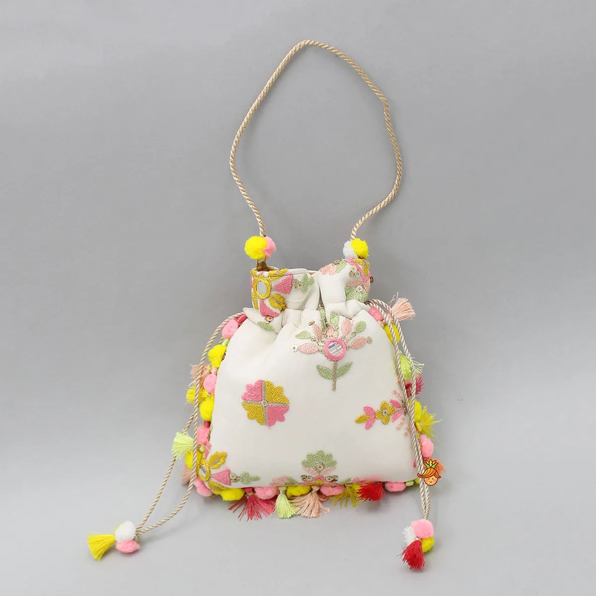 Elegant Embroidered Fringed Potli Bag