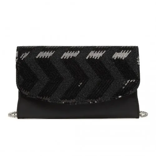 Elegant Miss Lulu Sequins Evening Clutch Bag - Black | Versatile Chain Shoulder Bag