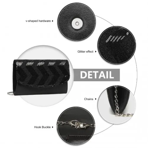 Elegant Miss Lulu Sequins Evening Clutch Bag - Black | Versatile Chain Shoulder Bag