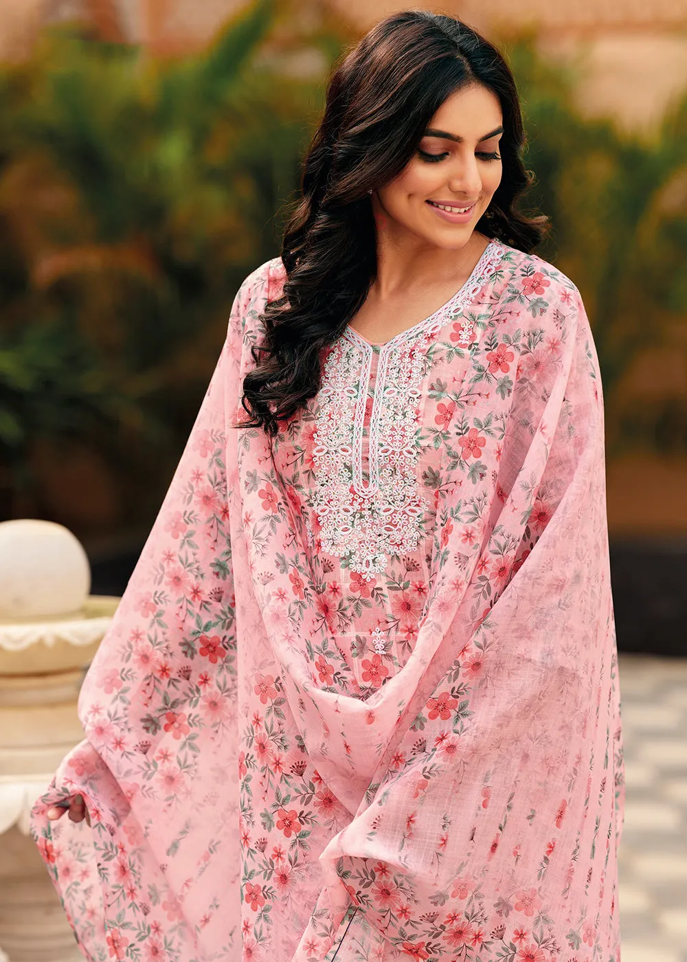 Elegant Pink Lilen Embroidered Trendy Casual Salwar Suit