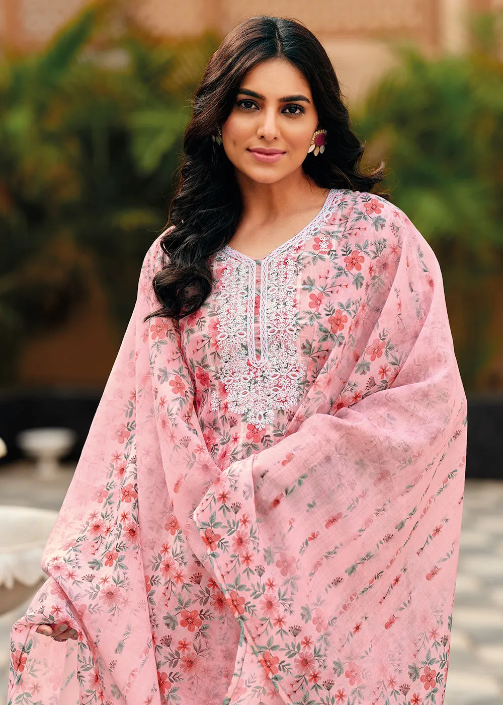 Elegant Pink Lilen Embroidered Trendy Casual Salwar Suit