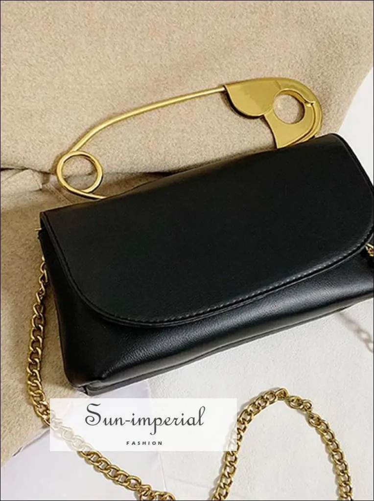 Elegant Pu Leather Gold Pin Women Clutch Handbag