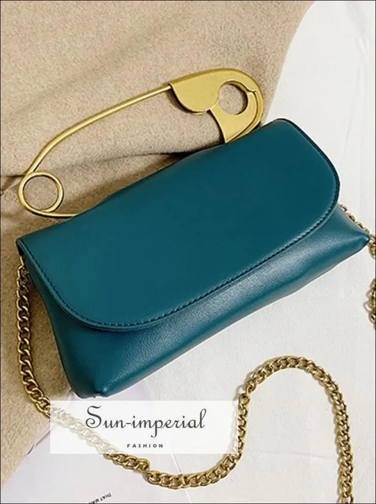 Elegant Pu Leather Gold Pin Women Clutch Handbag