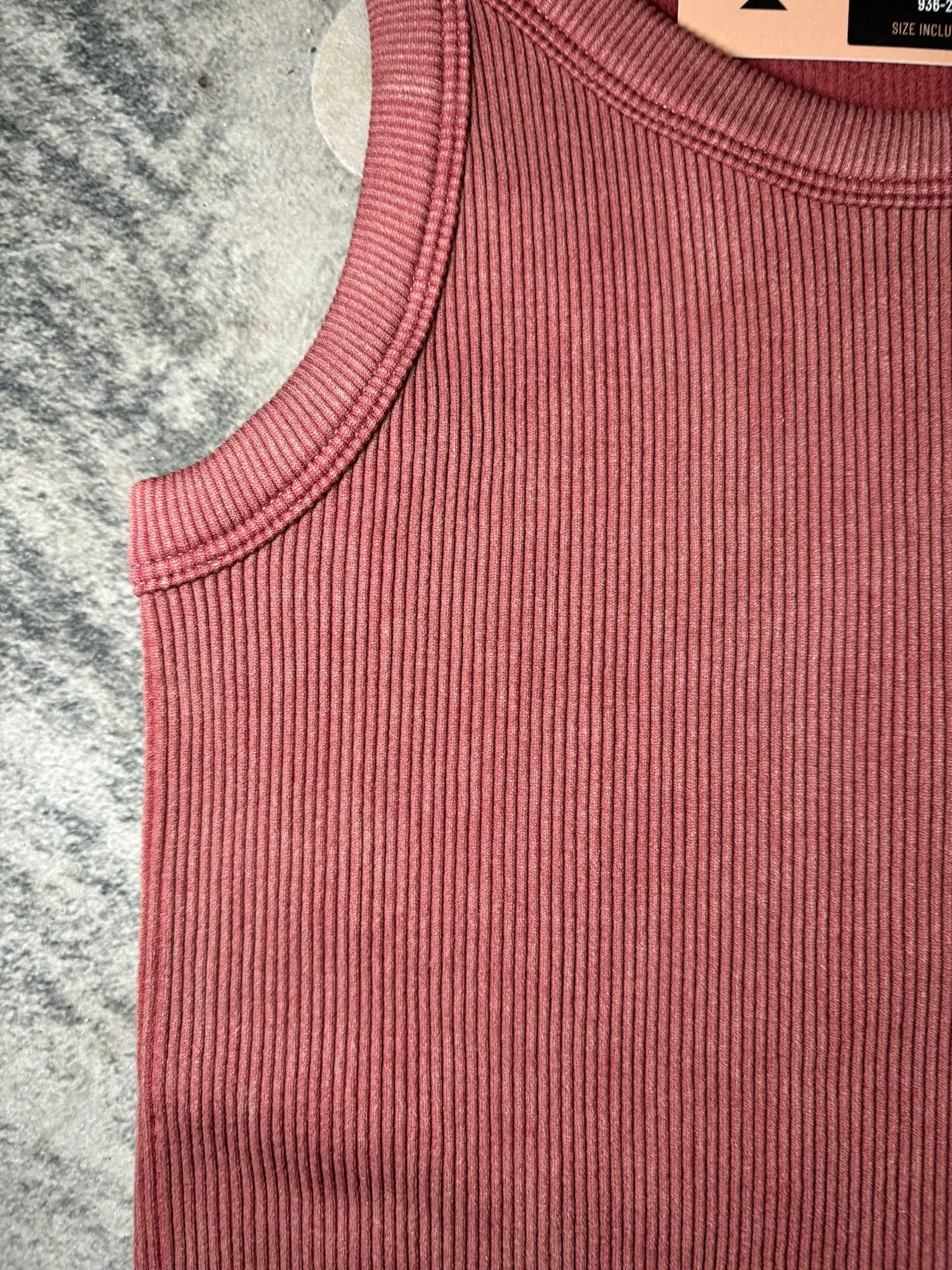 Fig Ribbed Thick Banded Crop Tank Top