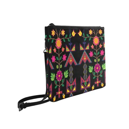 Geometric Floral Spring-Black Slim Clutch Bag