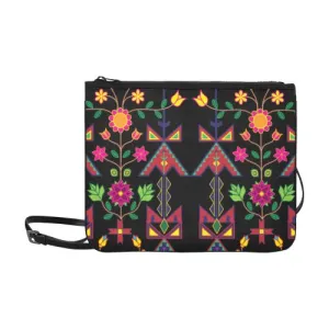 Geometric Floral Spring-Black Slim Clutch Bag