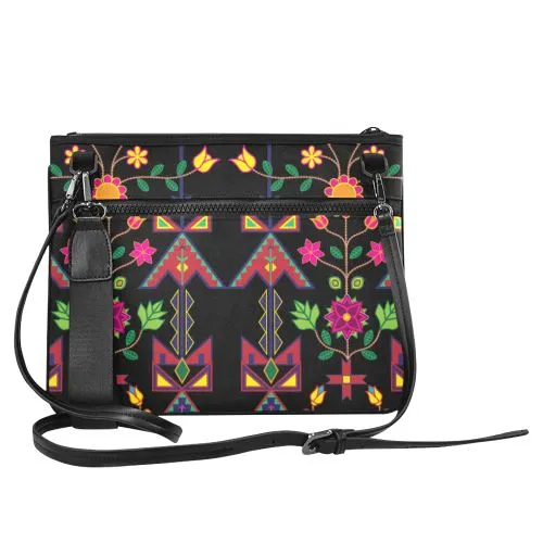 Geometric Floral Spring-Black Slim Clutch Bag