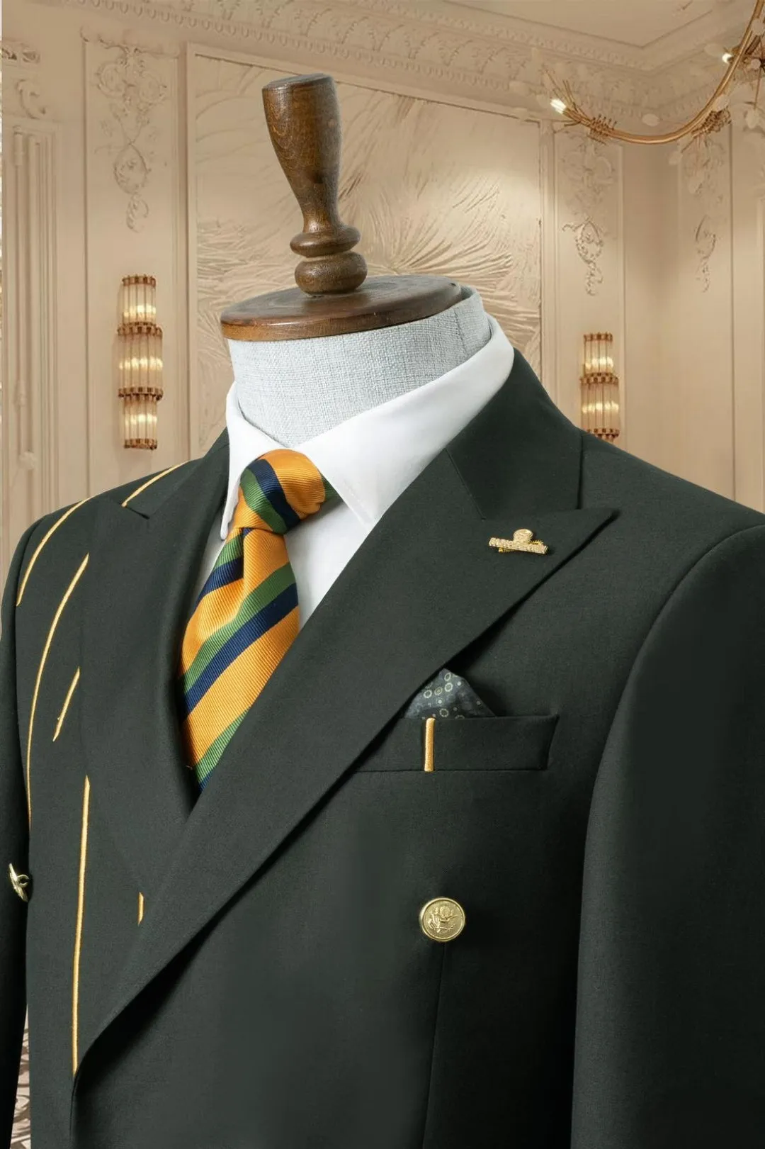 Gold Embroidered 2-piece Slim Fit Green Suit