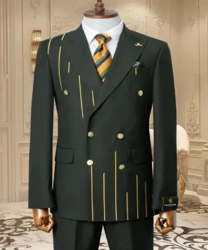 Gold Embroidered 2-piece Slim Fit Green Suit