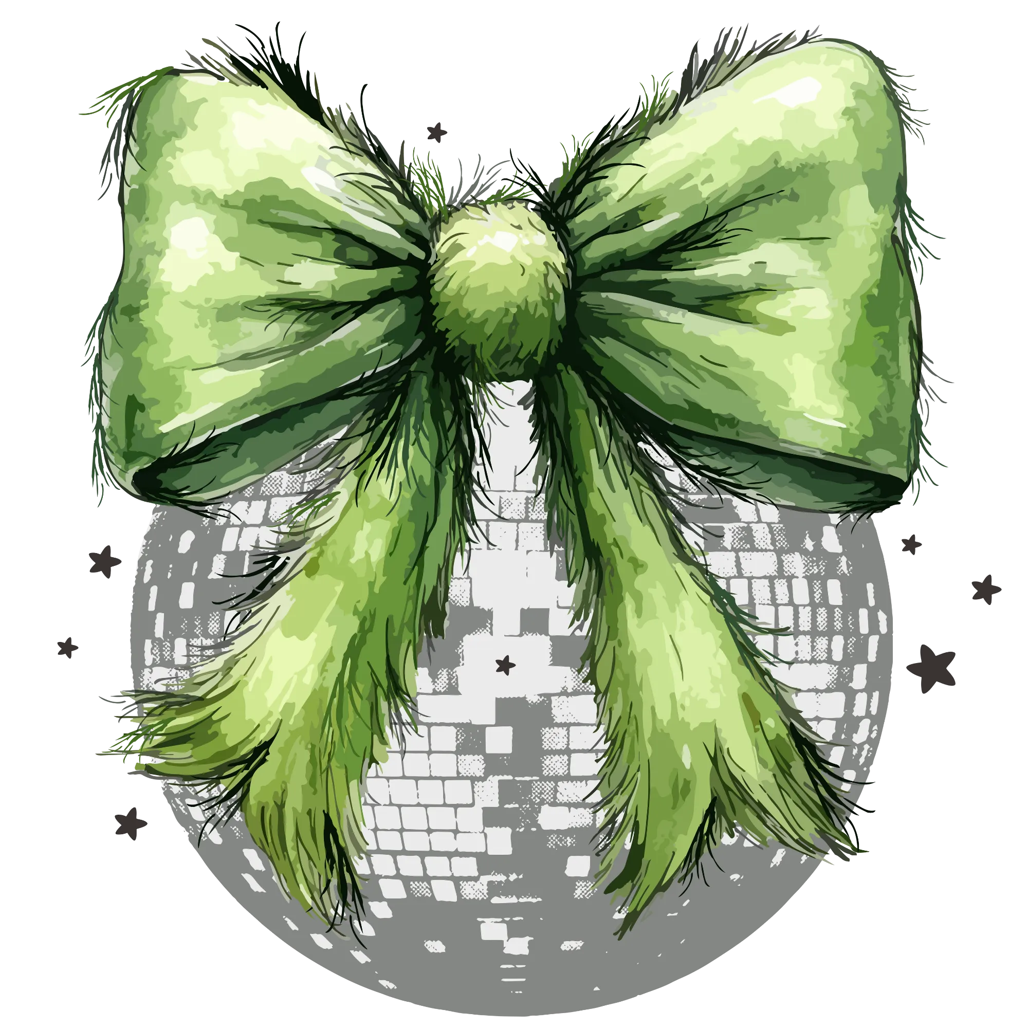 Green bow and disco ball, Heat transfer, press and peel, DIY, Shirt design