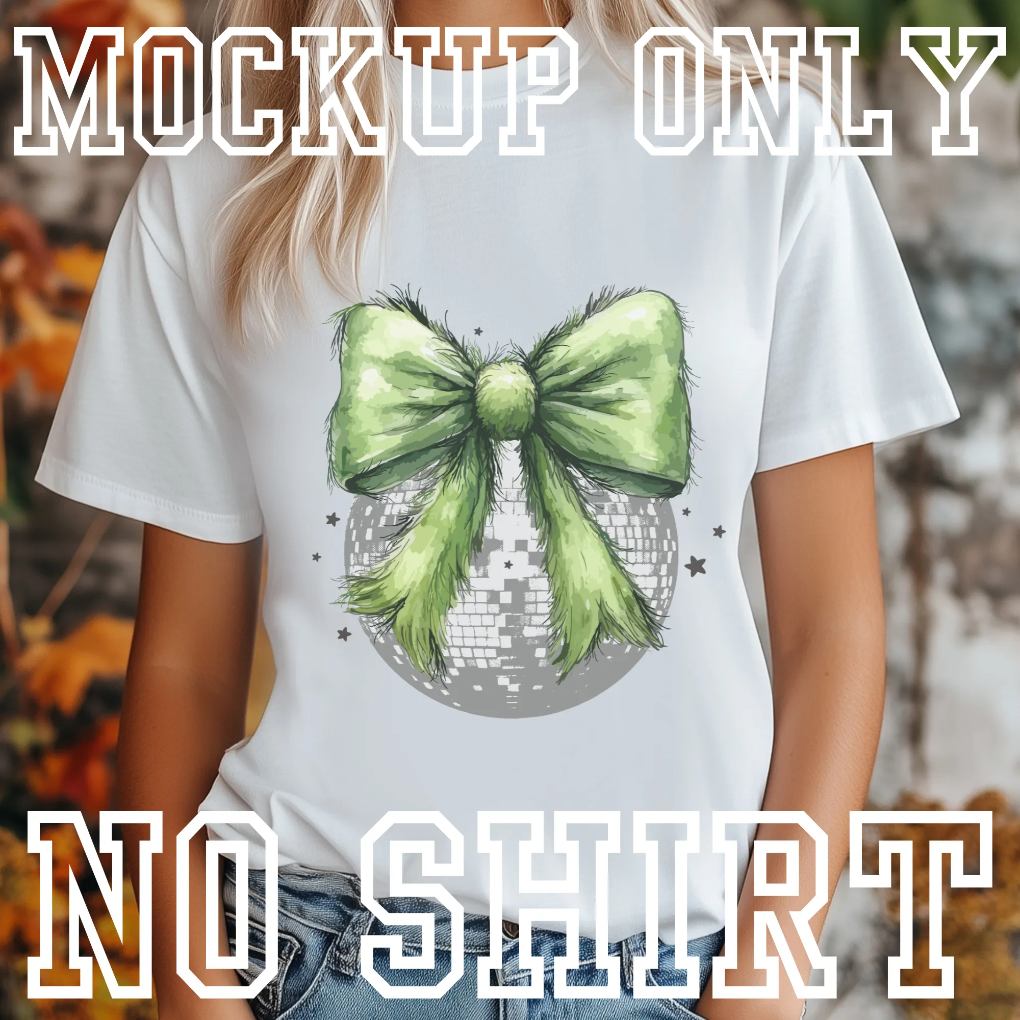 Green bow and disco ball, Heat transfer, press and peel, DIY, Shirt design