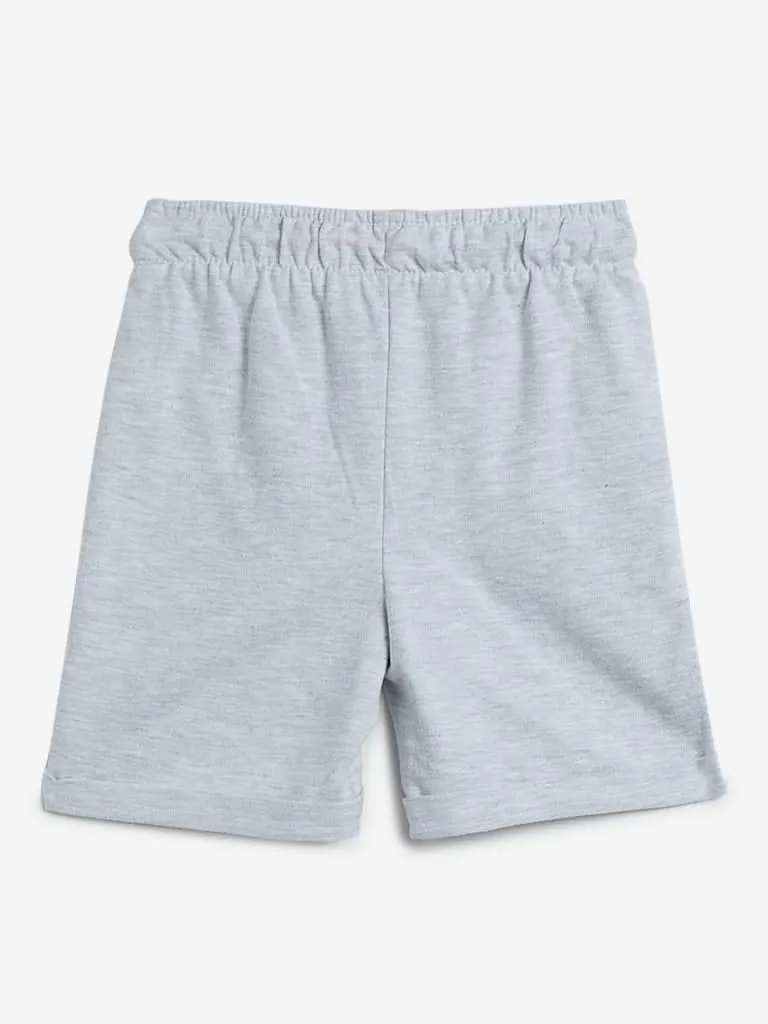 HOP Kids Grey Melange Text Print Shorts