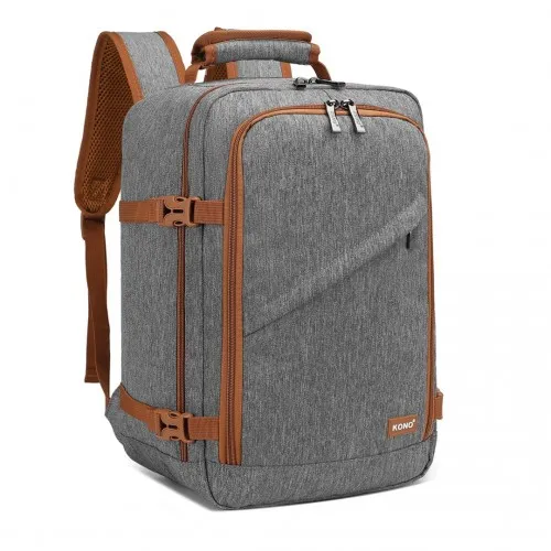 Kono Lightweight Cabin Bag Travel Business Backpack - Grey and Brown | Durable, Spacious & Airline-Compatible