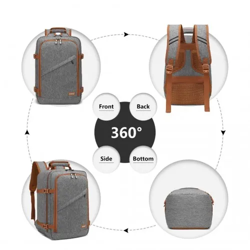 Kono Lightweight Cabin Bag Travel Business Backpack - Grey and Brown | Durable, Spacious & Airline-Compatible