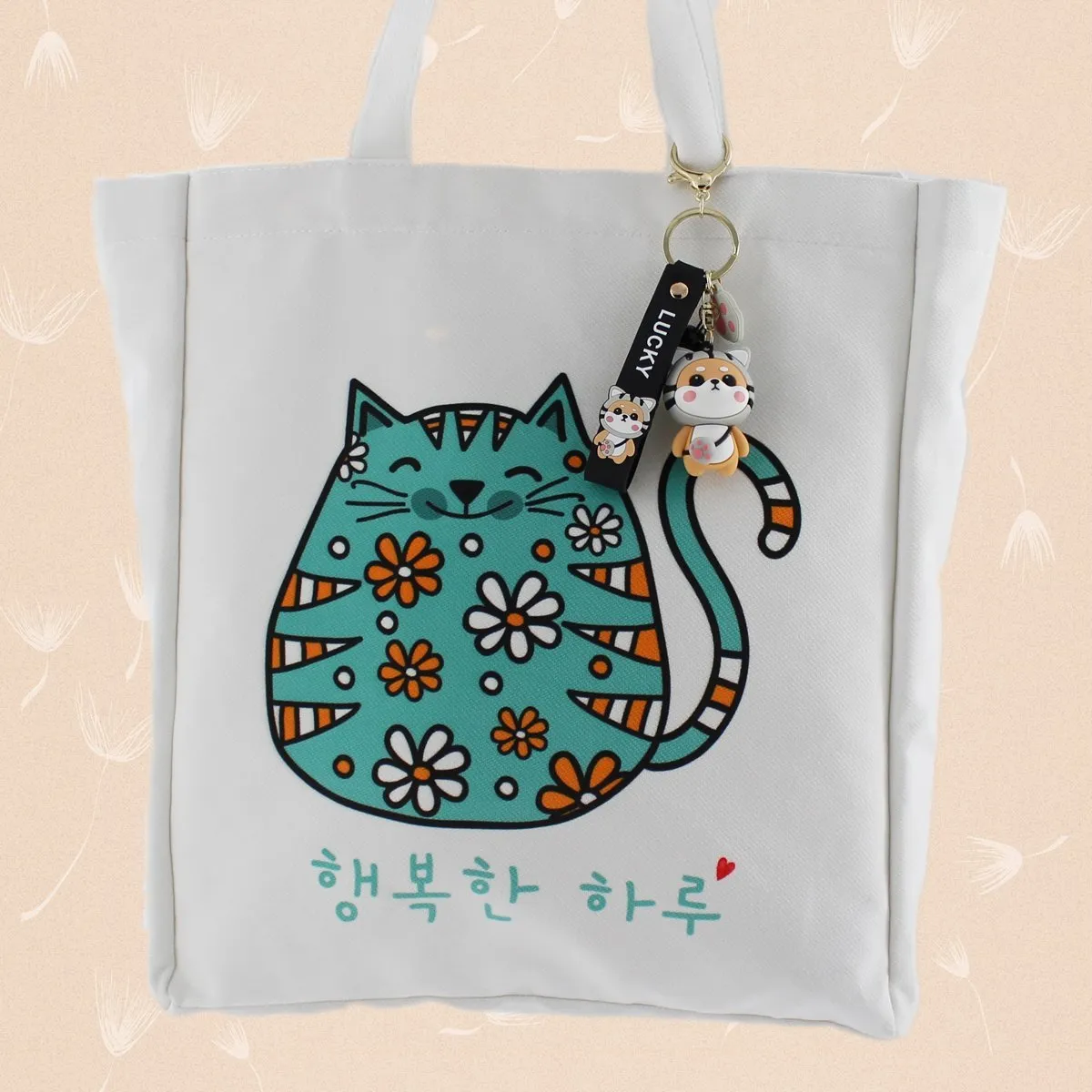 Korean KPOP Tote Bag Cartoon Cat Women Bag with a Shiba Inu Keychain