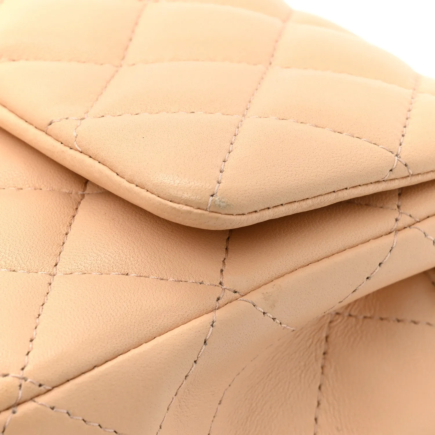 Lambskin Quilted Mini Rectangular Flap Beige