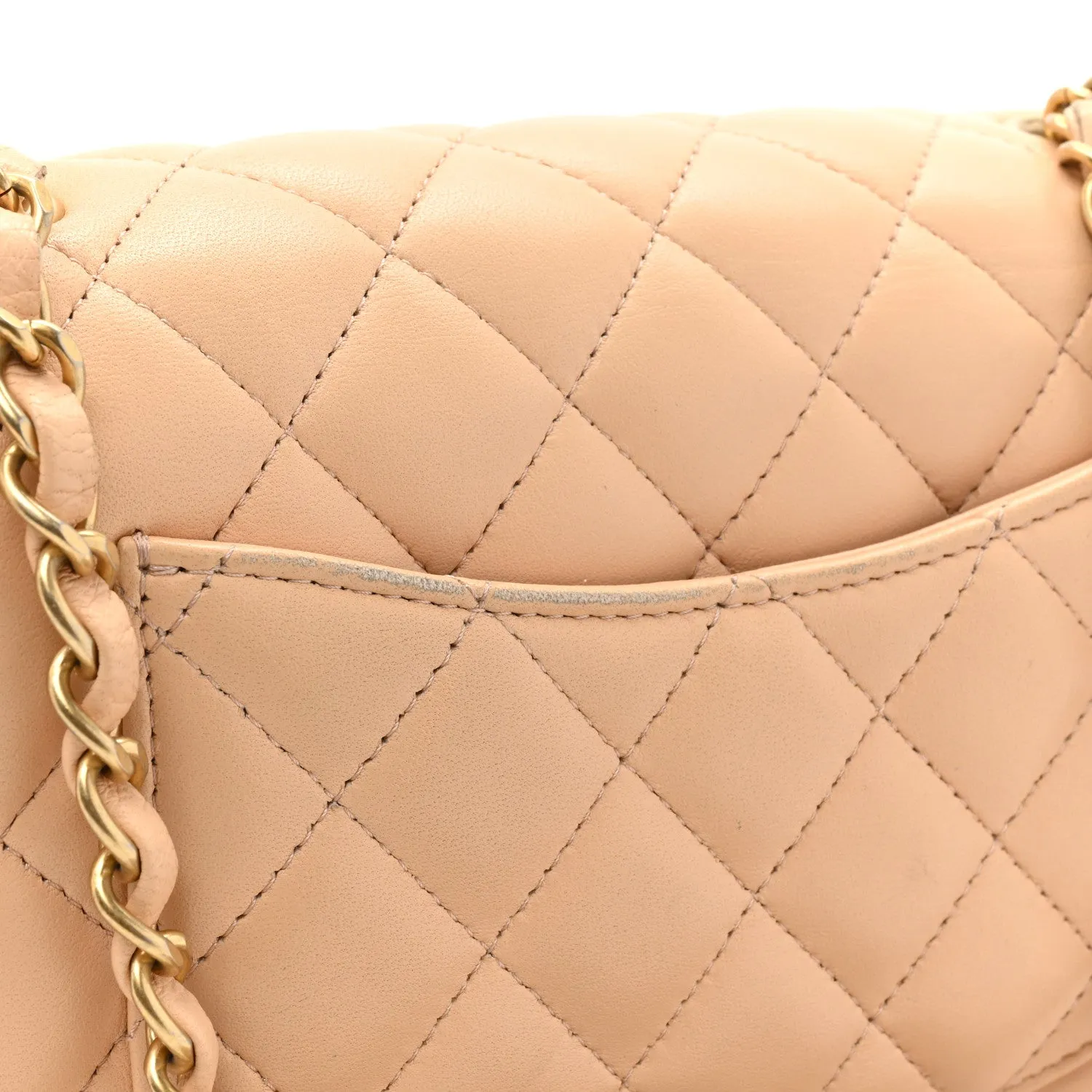 Lambskin Quilted Mini Rectangular Flap Beige