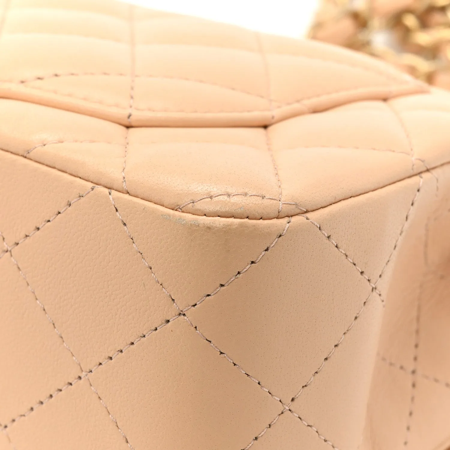 Lambskin Quilted Mini Rectangular Flap Beige