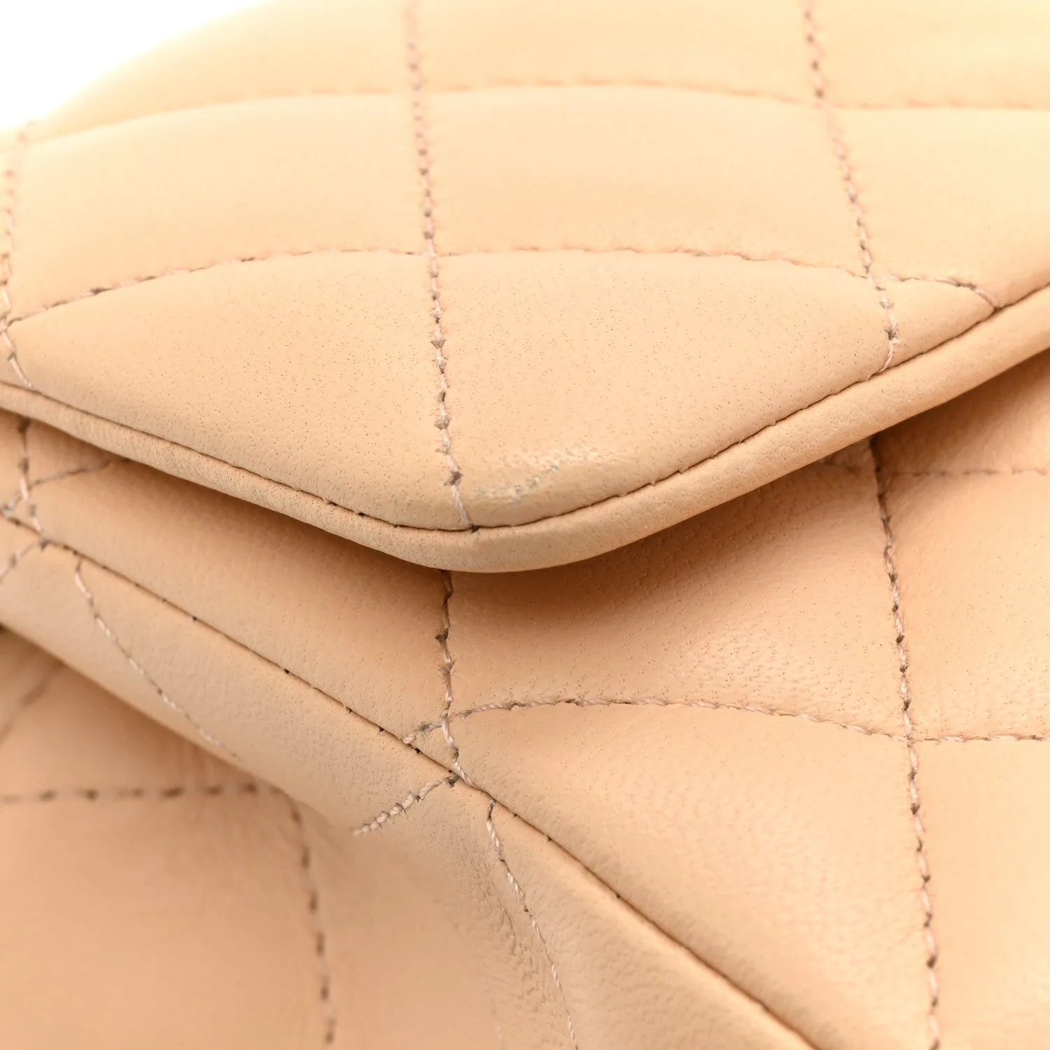 Lambskin Quilted Mini Rectangular Flap Beige