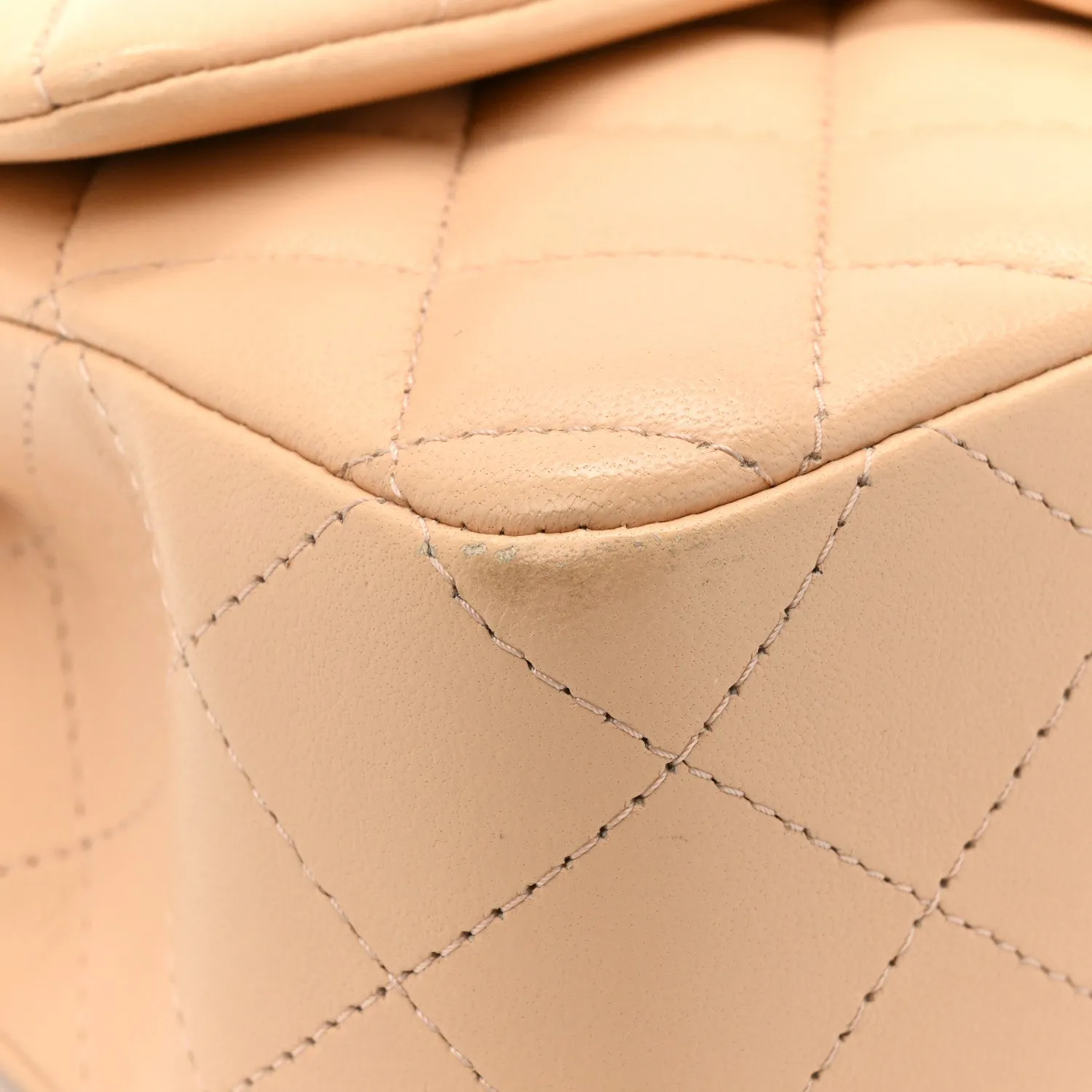 Lambskin Quilted Mini Rectangular Flap Beige