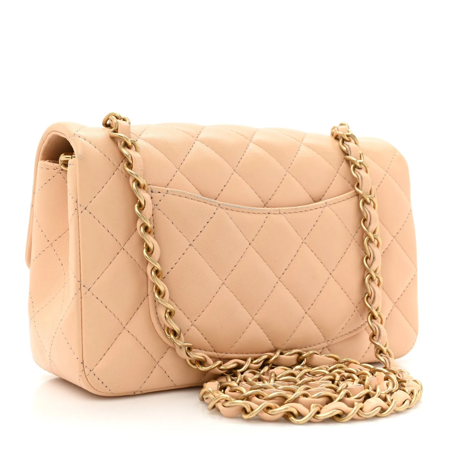 Lambskin Quilted Mini Rectangular Flap Beige