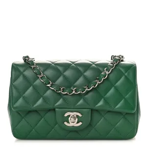 Lambskin Quilted Mini Rectangular Flap Dark Green