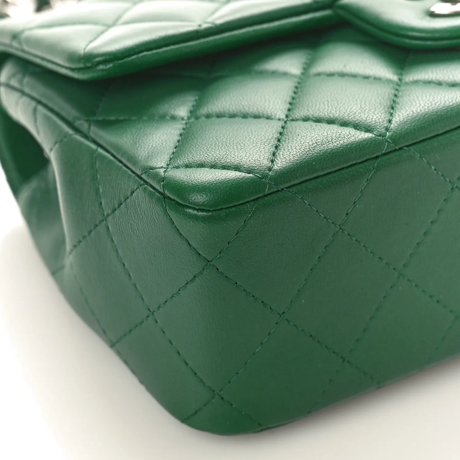 Lambskin Quilted Mini Rectangular Flap Dark Green