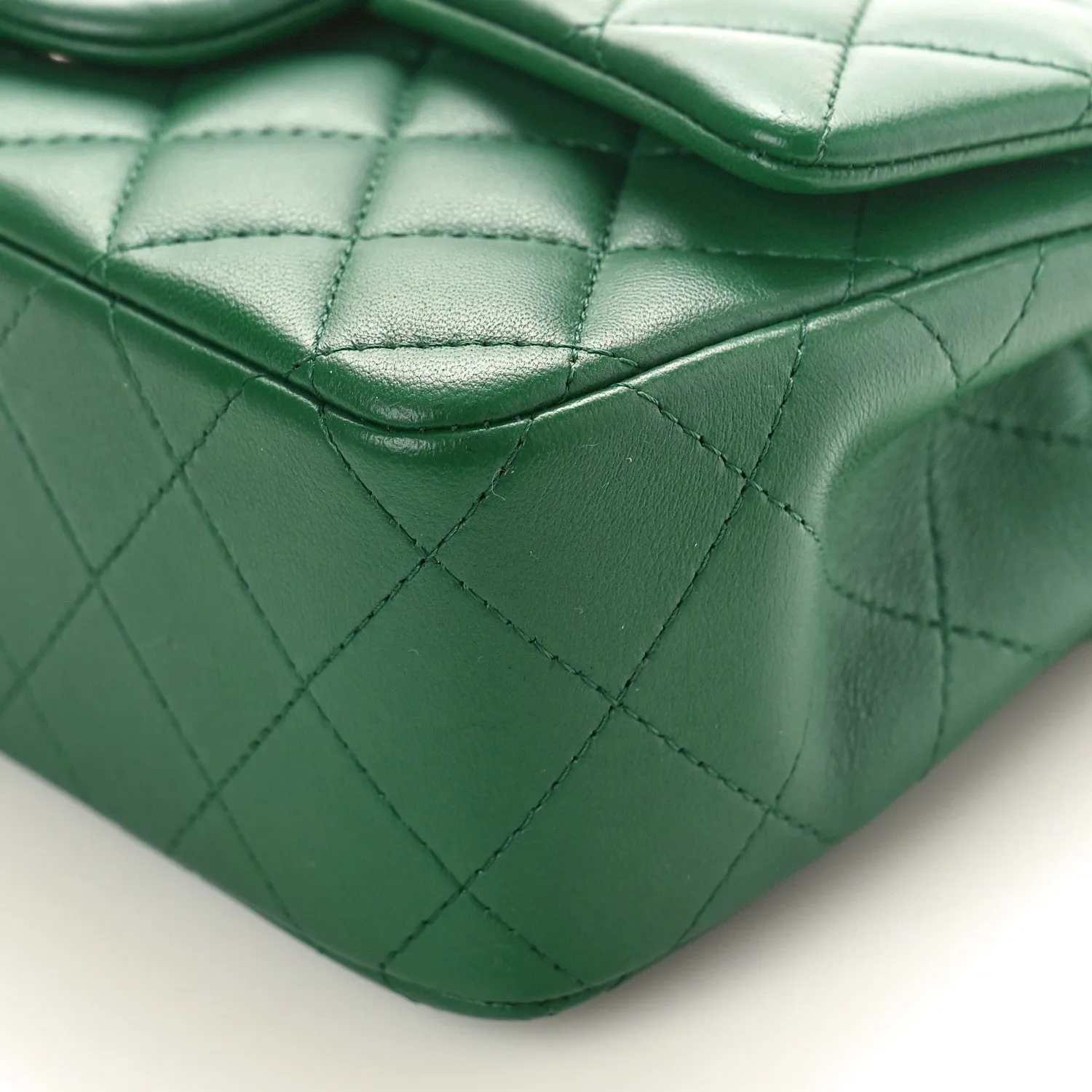 Lambskin Quilted Mini Rectangular Flap Dark Green