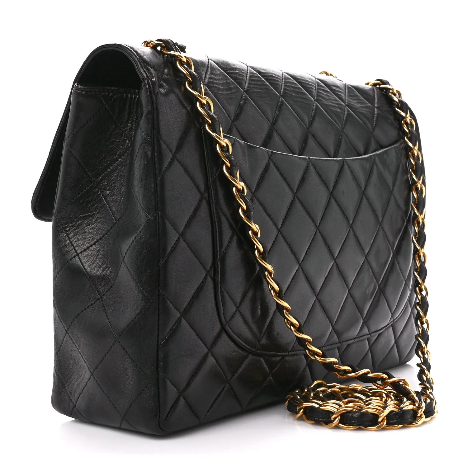 Lambskin Quilted XL Jumbo Single Flap Black