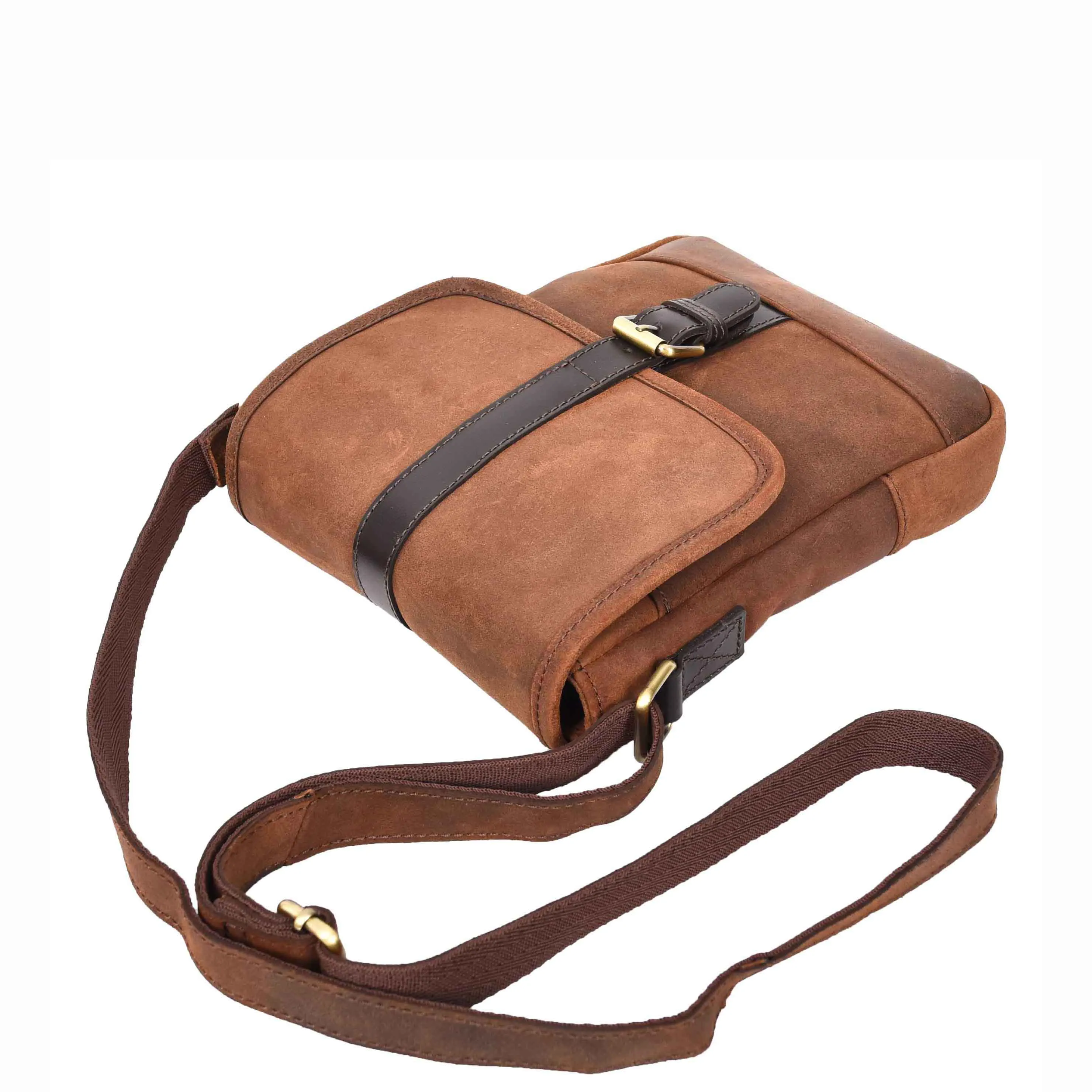 Leather Man Flight Bag Mens Cross Body Messenger Medium Odin Brown