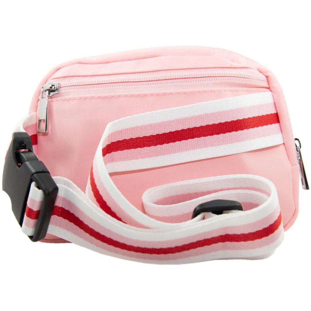 Light Pink Wholesale Solid Belt Bag with Striped Strap