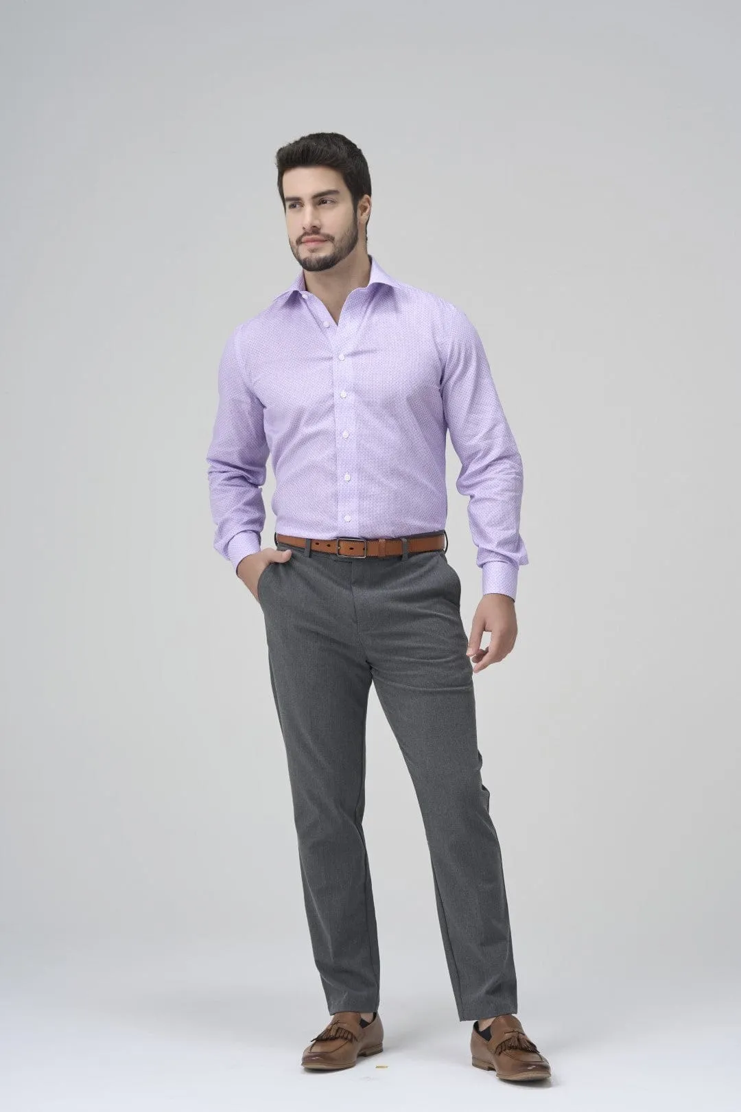 Mauve Print 100% Cotton Slim Fit Business Dress Shirt