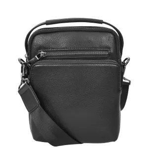 Mens Leather Small Cross Body Bag Lincoln Black