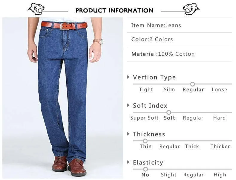 Men's Lightweight Casual Jeans - 100% Cotton!