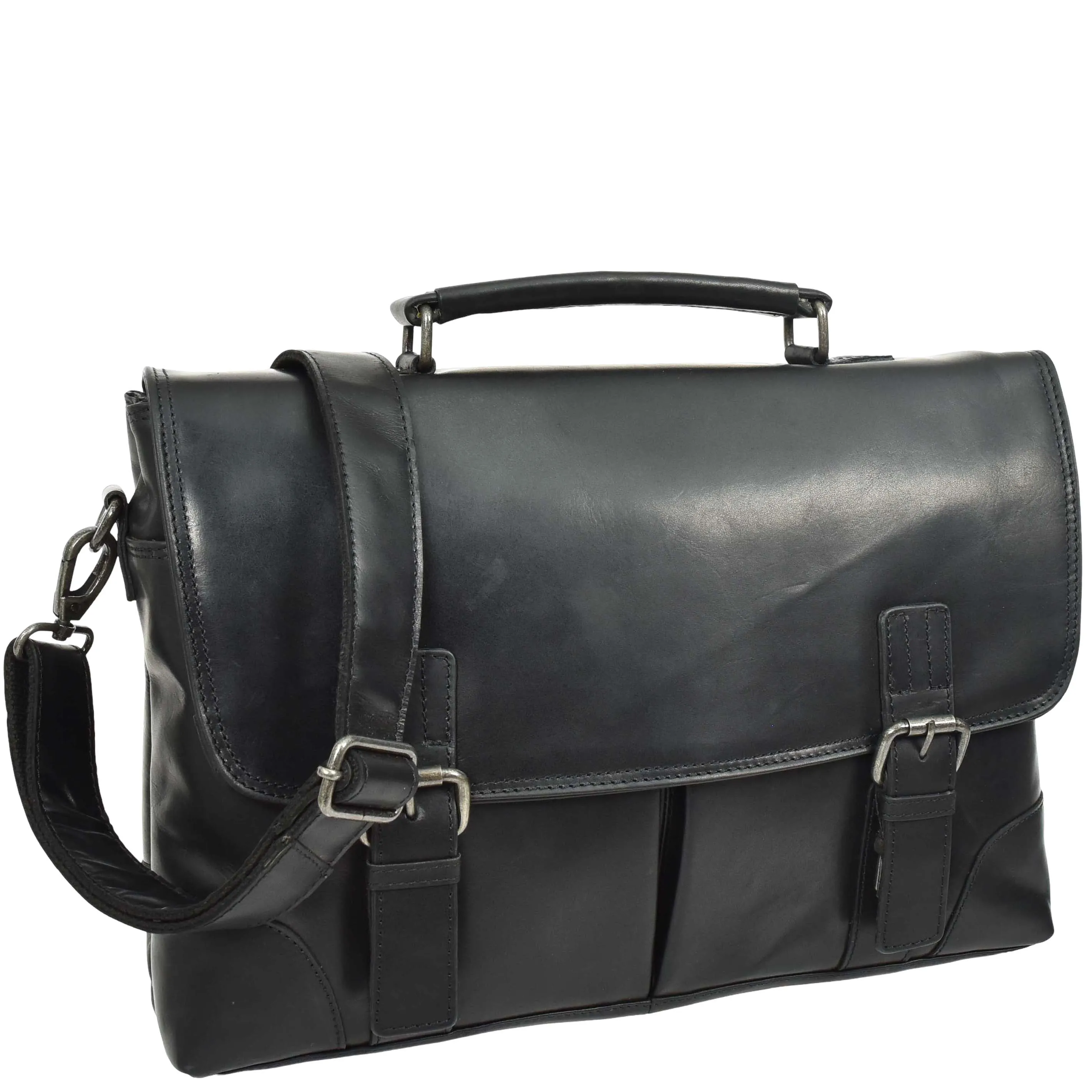 Mens Real Leather Briefcase Cross Body Classic Bag TOM Black