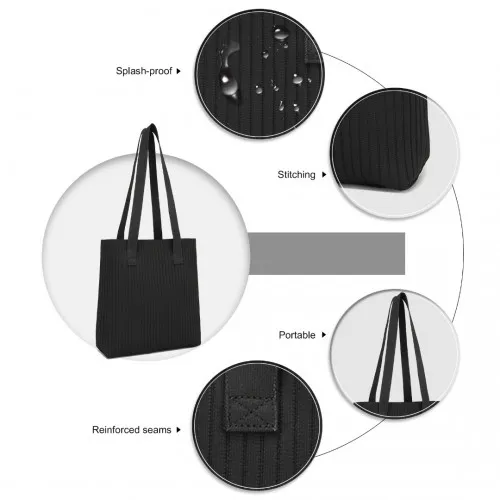 Miss Lulu Large Capacity Black Polyester Tote Shopping Bag - Stylish & Practical Shoulder Bag